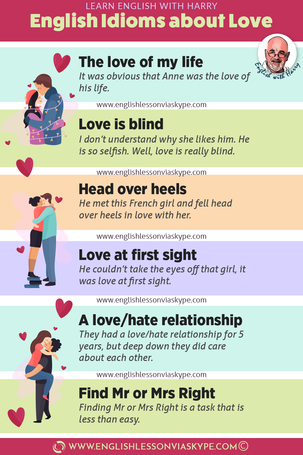 English Love Idioms and Phrases - Learn English with Harry 
