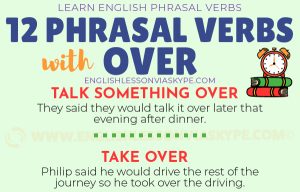 12 Phrasal Verbs with Over with meanings and examples. Pull over, take over, come over... www.englishlessonviaskype.com #learnenglish #englishlessons #tienganh #EnglishTeacher #vocabulary #ingles #อังกฤษ #английский #aprenderingles #english #cursodeingles #учианглийский #vocabulário #dicasdeingles #learningenglish #ingilizce #englishgrammar #englishvocabulary #ielts #idiomas