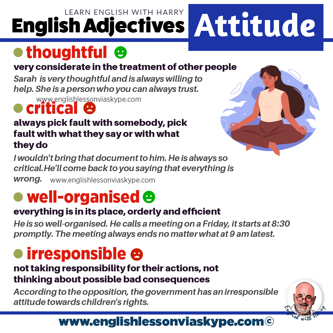 English Adjectives To Describe Attitude Study English Advanced Level